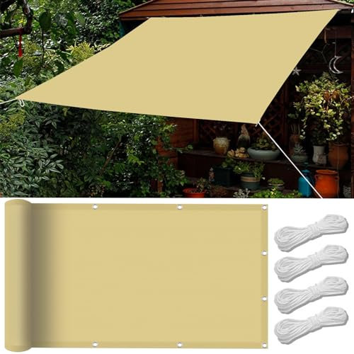 Sonnensegel, Wasserdicht, 6 x 6.5 m Wasserabweisend, Uv-Beständig, Wasserdicht Sunsail Sonnensegel, mit Ösen, für Balkon Garten, Creme Farben