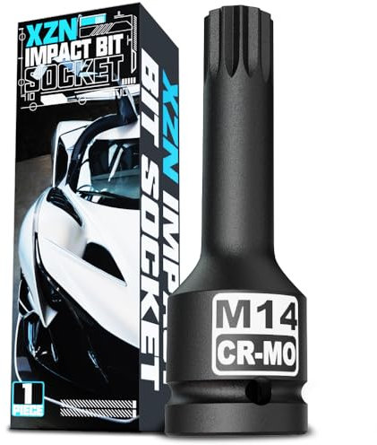 KIRXST Juego de Vasos de Impacto con Puntas Multidientes 1/2, M14 XZN Llaves de Vaso con Triple Cuadrada, para Bicicletas, Automóviles, Maquinaria