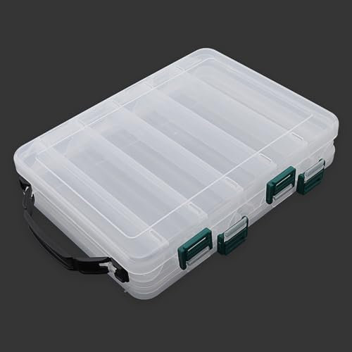 OriGlam Double Sided Fishing Lures Box, Transparent Visible Fishing Lure Bait, Squid Jig Hooks Plastic Fishing Tackle Storage Case Container (10 Grids 20x16x5cm)