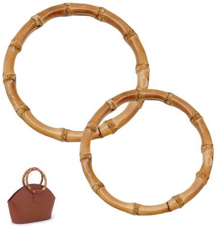 WMUVAZA Manici Bamboo per Borse, 2 Pezzi Manici in bambù a Forma di Giunto a Forma di D per Manici in Legno Handmade Borsa di per Bag Beach Bag Handbags Straw Bag Maniglie, 14 * 14CM, 12 * 12CM