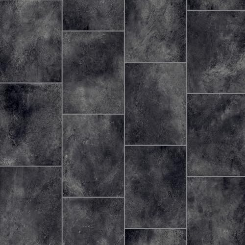 Dark Slate Modern Tile Effect Maestro Vinyl Flooring 2mm Anti-Slip Lino for Kitchen Bathroom (W: 3m x L: 2.5m)