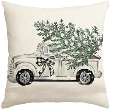 Artoid Mode Lastwagen Baum Schleife Weihnachten Kissenbezug, 40x40 cm Saisonnal LKW Winter Zierkissenbezug Cushion Cover Couch Wohnzimmer Deko