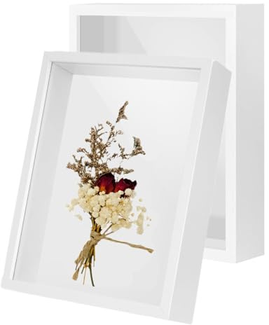 2Pack 4x6 Shadow Box Frame,HD Glass Wooden White Hollow Photo Frame,White Frames for Flower Pressing, Seashell Display Box ,Pet Memorial Shadow Box ( 2Pack 4X6)