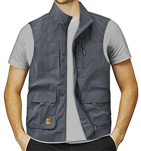 Herren Arbeitsweste Sommer Dünn - Softshellwesten Herrenoutdoor Weste Leicht Herrenweste Mit Reißverschluss Stehkragen Arbeit Weste Mit Vielen Taschen Atmungsaktive Funktionsweste,Wandernweste