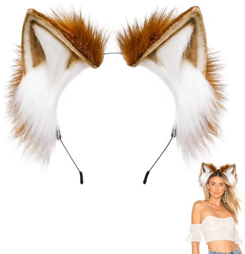 Forhandy Katzenohren Haarreif Fuchs Ohren, Handgefertigtes Wolfsohren Cosplay Kostüm Kopfbedeckung, Fuchs Kostüm Ohren für Fasching Karneval Party Halloween Weihnachten Damen Männer Mädchen