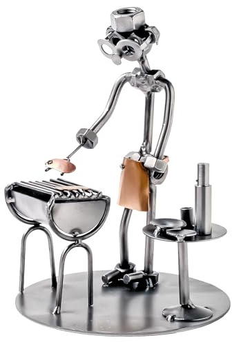 STEEMO Original Schraubenmännchen Figur: Grill Barbecue Grillmeister BBQ - Metall-Deko Geschenk, Kunsthandwerk, Stahl, grau 13x13x18 cm