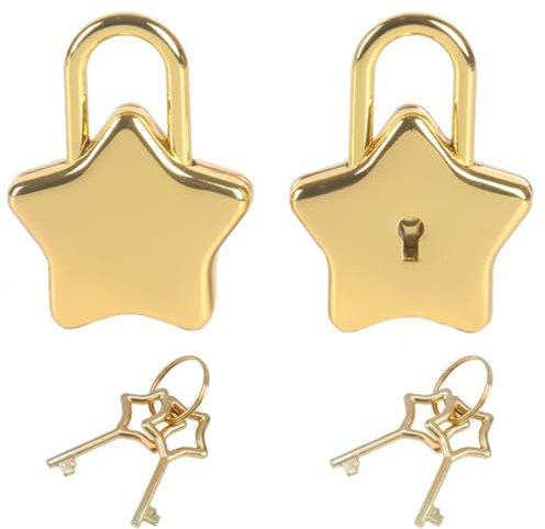 LITAITAI Mini Star Shape Decorative Padlock,Gold Star Lock with 2 Star Key,Luggage Cabinet Handbag Diary Book,Gym Locker Lock Easy Cute (Gold-2PCS)