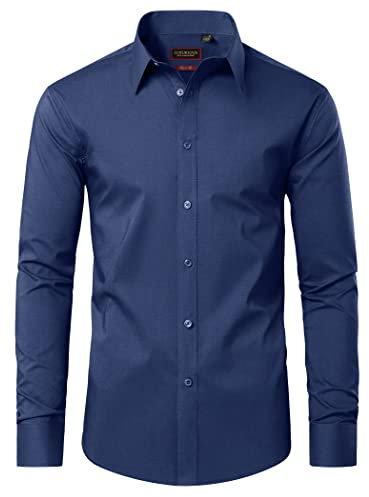DEMEANOR Dress Shirts for Men Long Sleeve Mens Dress Shirts Cotton Regular Non Iron Formal Shirts for Men Dress Shirt Navy