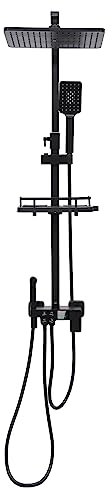 soudesileim Duscharmatur Regendusche Mit Ablage, Duschsystem Mit Temperaturanzeige, 30cm Regendusche (Schwarz)