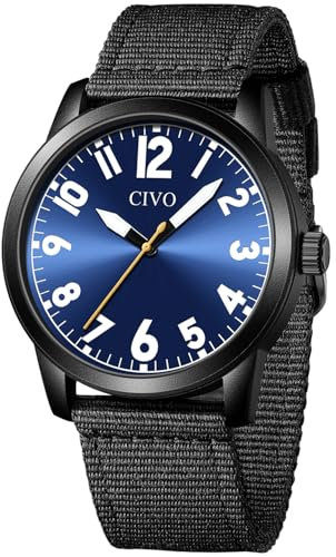 CIVO Herren Uhren Analog Nylonband: Leicht Lesbare Armbanduhr mit Groß Zahlen
