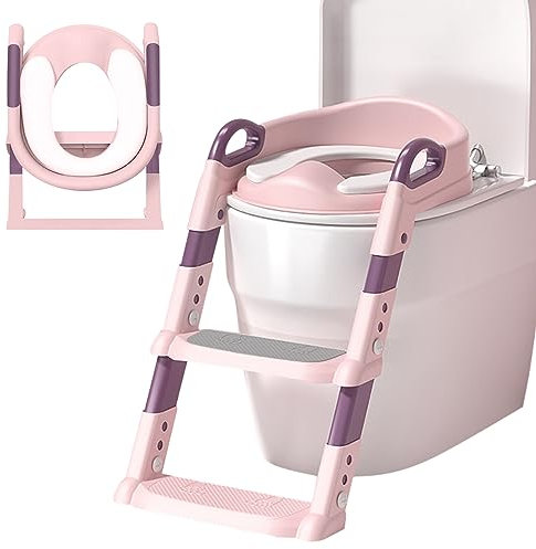 FANWINKJ Sedile WC per bambini con scale, sedile WC per bambini, vasino con scale, per ragazzi e ragazze (Rosa)