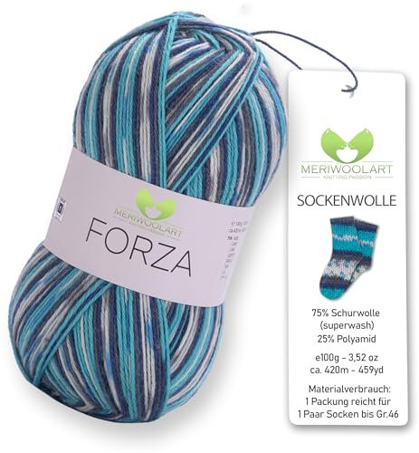 MeriWoolArt® Sockenwolle 4-fädig – 100g Merino Wolle Garn zum Stricken & Häkeln, 75% Schurwolle (superwash), 25% Polyamid, 420m – Ideal für Socken für Herren und Damen, Pullover & Cardigans 2514