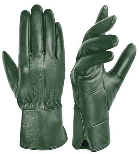 Harssidanzar Damen Lederhandschuhe Schafsfell Warm Winter Weich gefüttert SL025EU, Jäger Grün, Größe M
