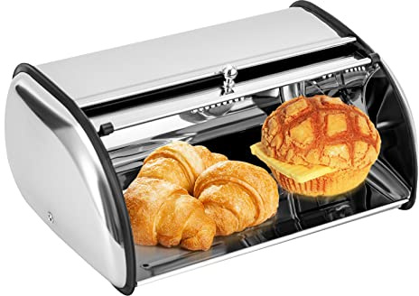 Chensyo - Caja de pan de acero inoxidable con tapa enrollada 1.32gal para pan mermeladas pastelería para cocina panadería comedor (plata)