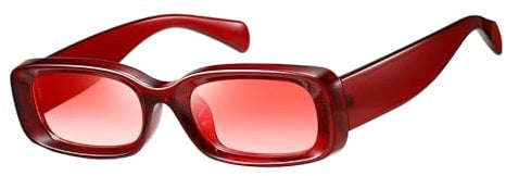 kimorn Sunglasses for Women Retro Driving Glasses Vintage Narrow Square Frame UV400 Protection (transparent red frame/gradual wine red lens)