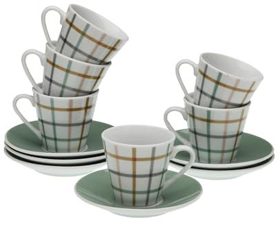 Versa Set de 6 tazas de café con plato Peter, Medidas (Al x L x An) 6 x 5,8 x 5,8 cm, Color Verde Oscuro