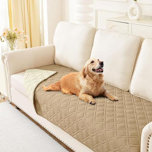 Homaxy Hundedecke Wasserdicht, 130x100cm, Kamel+Beige | Hundematte Outdoor Waschbar, Wendedecke Hunde Decke, Weich Katzendecke für Sofa Couch Bett Unterwegs