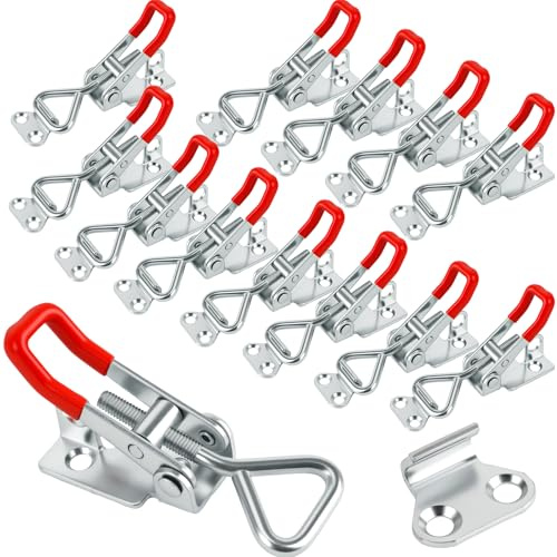 YOTINO 12 pièces Loquets à Bascule Réglables, Loquet Métal de Serrage à Levier, Sauterelles de Menuisier, Capacité de Rétention 100 kg pour Armoires, Coffres, Valises (Avec 48 Vis)