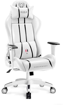 Diablo Chairs Silla Gaming X-One 2.0 Pequeña Silla Giratoria Ergonómica con Almohada Lumbar y Reposacabezas Cuero Ecológico Mecanismo HDS Tilttech 64x33x120 cm Blanco-Negro