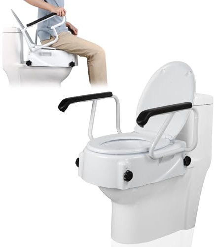 NIdreamCE Raised Toilet Seat for Seniors with Flip-up Handles, 5.9 Adjustable Toilet Seat Riser Elevated Medical Supplies & Equipment for Handicap, Elderly, Hip Replacement After Surgery