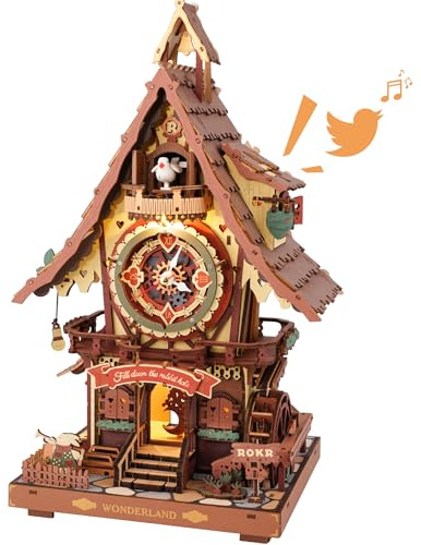 ROKR 3D Wooden Puzzles for Adults, Cuckoo Clock Model Kit, Room Home Decor DIY Watch Making Kit Functional Mechanical Building Toys, Hobbies Birthday Christmas Day Gifts for Men Women 14+