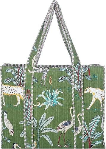 Bedruckte Reisetasche, Einkaufstasche, 100 % Baumwolle, wendbar, Boho, Einkaufstasche, stilvolle gesteppte Tragetasche
