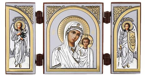 NKlaus Triptychon christliche Ikone Holz, 9,5x5,2x0,6cm Kazan, 1 Stück | Gottesmutter