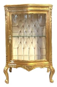 CasAmin Home & Living Vitrine im Retro Rokoko Stil Glänzendes Gold Französischer Barockschrank mit Marmorplatte Handgefertigt Für Die Heimdekoration