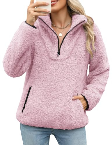 RITOSTA Felpa Senza Cappuccio in Pile Donna Peloso Giacca Invernale Autunno Termico Pullover Tops Maglione Invernali Sweatshirt Felpe con Zip Tasche Casual Hoodies Manica Lunga(Violetta Chiara,XXL)