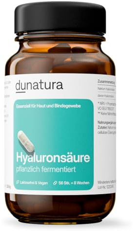 Dunatura Hyaluronsäure Kapseln - 56 Kapseln - 400 mg Hyaluronsäure | 400 mg Hyaluronsäure pro Kapsel; fermentativ gewonnen; vegan; Glasflasche; ohne unnötige Zusatzstoffe