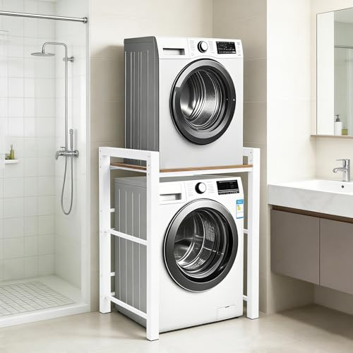 Cozykimo Armoire de Machine à Laver, étagère réglable en Hauteur sur Machine à Laver, sèche-Linge, capacité de Charge 300 kg, pour Salle de Bain, Cuisine, Balcon, buanderie (Blanc) (Blanc)