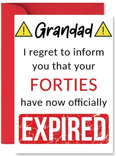 Funny 50th Birthday Cards for Grandad, Your Forties Have Expired | Happy Birthday Card for Grandad Grandpa from Grandson Granddaughter, A5 Banter Joke Humour Bday Greeting Cards Gift