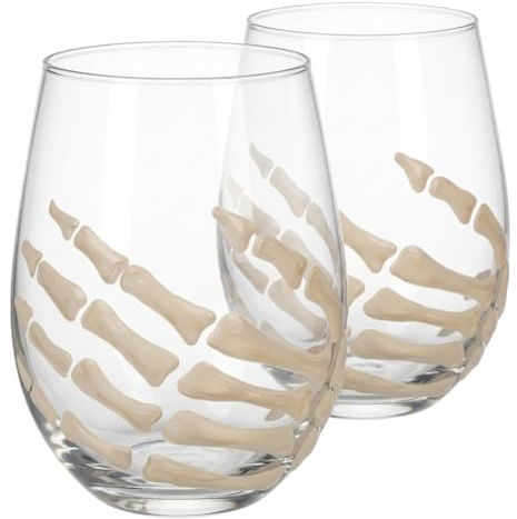 MIJOMA Skelett-Hand Trinkglas 2er Set - Halloween Party Deko Gothic Weingläser - Handbemalt - Gruselige Gläser aus Glas - ca. 500ml - für Horror-Motto & düstere Anlässe