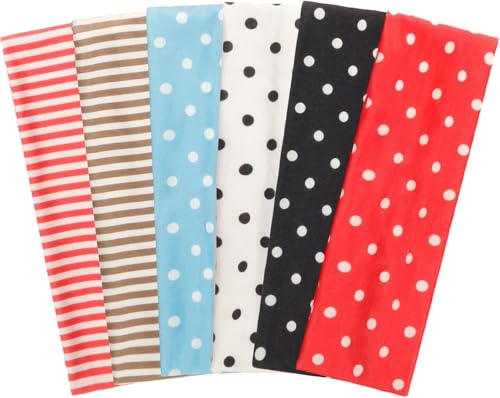 Auroriel 6er Pack Frauen Streifen und Punkte Stirnbänder aus weichem elastischem Stoff ohne Rutschen Streifen Punkte Design Haarbänder für Mädchen