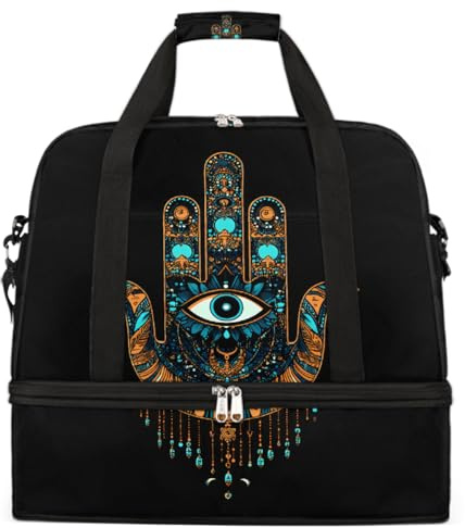 Entemne Große Reisetasche für Damen und Herren, Evil Eyes, Ethnisch, faltbar, mit Schuhfach, leicht, Handgepäck, Tragetasche, Wochenendtasche