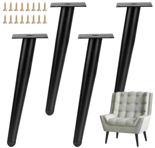 Lot de 4 pieds de table inclinés de 40 cm - Pieds de meubles en métal - Pieds de meubles avec cône antidérapant - Pour tables, canapés, armoires TV, chaises et armoires - Pieds de rechange stables