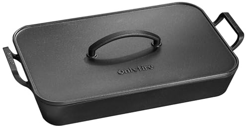 Onlyfire Large Cast Iron Dutch Oven with Lid, 49 * 26.5 * 7 CM | Rectangular Heavy Duty Casserole Dish for Bread, Braising & Roasting, Cooking Pot
