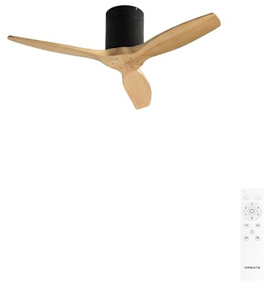 CREATE / WINDCALM S/Ventilador de techo ABS negro aspas efecto madera clara con mando / 40W, Silencioso, Ø112 cm, 6 velocidades, temporizador, función verano-invierno