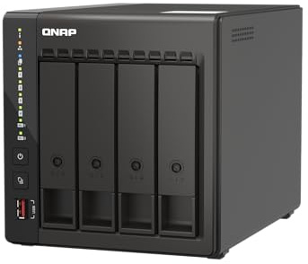 QNAP TS-453E-8G-US NAS desktop ad alte prestazioni a 4 alloggiamenti con processore Intel Celeron Quad-core, RAM DDR4 da 8 GB e doppia connettività di rete 2,5GbE (2,5G/1G/100M) (senza disco)
