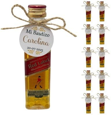 Mini Botellas de Alcohol Personalizadas - Botellitas de Licor para Detalles de Bautizos, Comuniones y Bodas - Regalos Originales para Invitados (Miniatura Whisky Red Label 50ml)