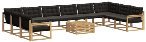 vidaXL Outdoor-Sofagarnitur mit Kissen 11 pcs Weiß und Schwarz, Garten Set, modernes Outdoor Sofa, langlebige Lounge, Textilene Couch, wetterfeste Sitzgelegenheit für die Terrasse