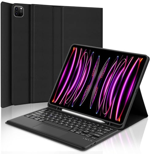 IVEOPPE Tastatur Hülle für iPad Pro 12,9 Zoll 6/5/4/3 Generation Con Touchpad, Magnetisch abnehmbar mit Deutsches QWERTZ Layout Keyboard für iPad Pro 12.9, Soft TPU und Leder Hülle, Schwarz