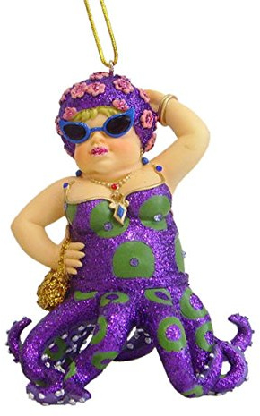 December Diamonds Weihnachtsschmuck Miss Fran III Oktopus-Mermaid-Weihnachtsornament aus Glas