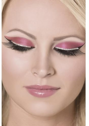 Smiffys Cils à paillettes, noirs, avec paillettes argent, colle incluse