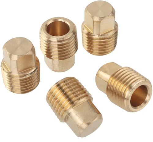 LTWFITTING Brass Pipe Square Head Plug Fittings 1/4-Inch Male BSPT Air Fuel Water Boat (Pack of 5)