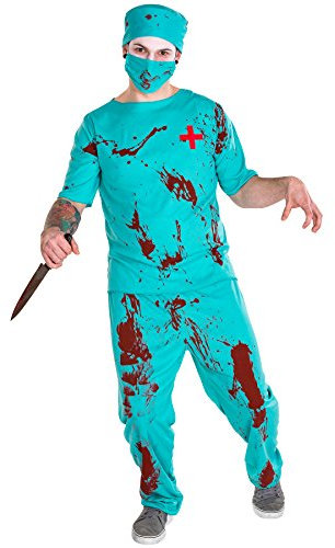 dressforfun tectake 4-TLG. Herrenkostüm Zombie Arzt Doktor Kostüm inkl. Oberteil, Hose, Mundschutz & OP Mütze (XL | Nr. 300185)