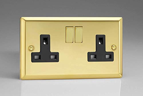 Varilight XV5DB 13A Switched Socket 2 Gang Black Victorian Brass