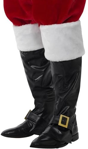 Smiffys Santa Boot Covers, Black Fur Tops, Christmas Fancy Dress Accessory, Santa Dress Up Accessories