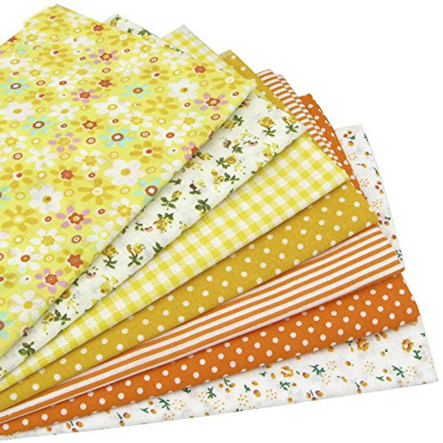 7 Stueck 50 x 50cm Stoffpakete Patchwork Stoffe Baumwolle Tuch DIY Handgefertigte Nähen Quilten Stoff Baumwollgewebe Verschiedene Designs (Gelb)