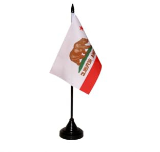 Flaggenfritze Tischflagge Kalifornien 10 x 15 cm, kalifornische Flagge, reißfestes Polyester, farbintensiver Siebdruck, kleine Fahne mit Kunststoff-Sockel